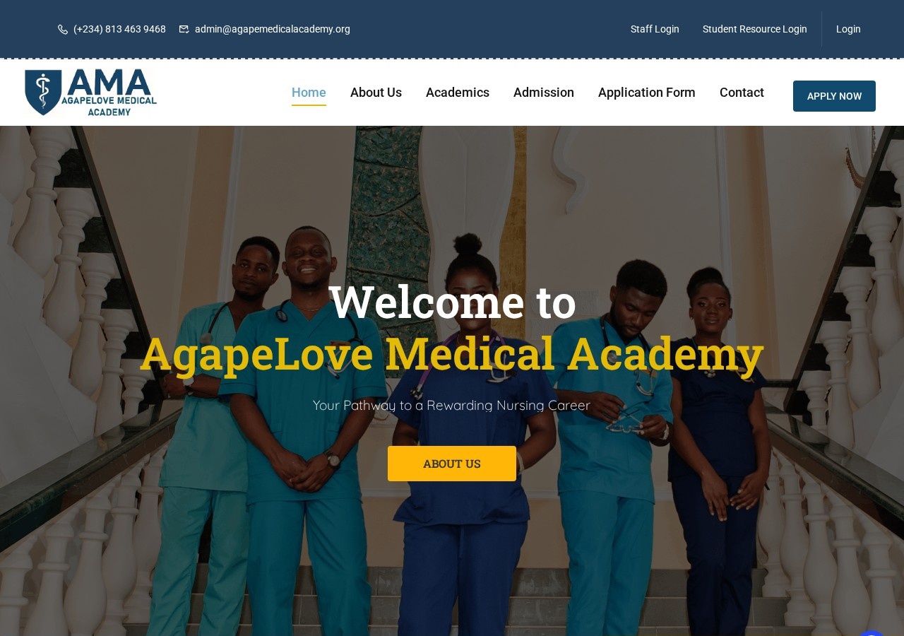 agapemedicalacademy.org homepage Project screenshot