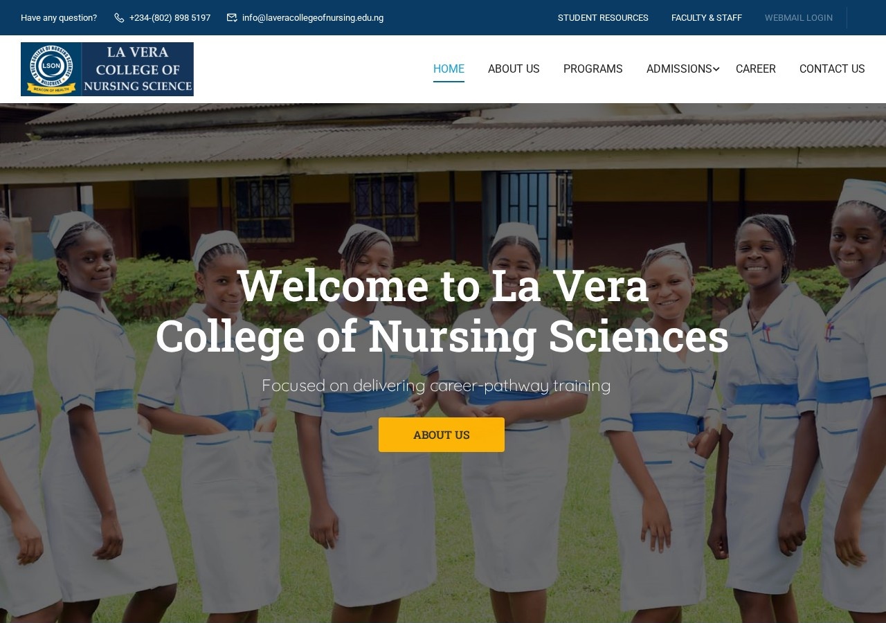 laveracollegeofnursing.edu.ng homepage Project screenshot
